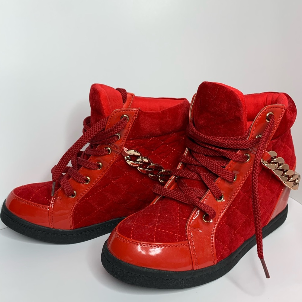 Monchino Platform tennis shoes Red Velvet Urban boots Rubber Heals - Picture 7 of 9
